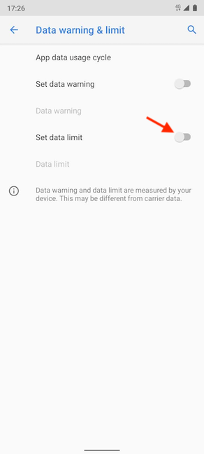Tap the switch to Set a data limit