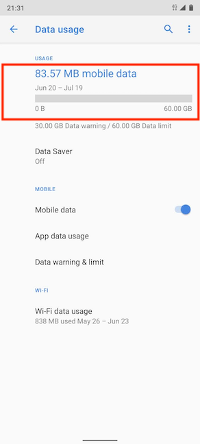 Tap to insert a data usage warning value