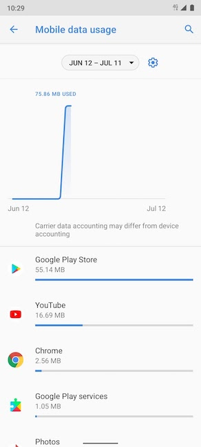 See the same data on the Mobile data usage screen