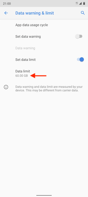 The new data usage limit is set