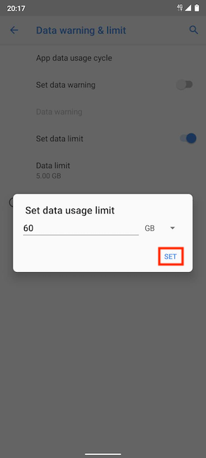 Tap to Set the data usage limit