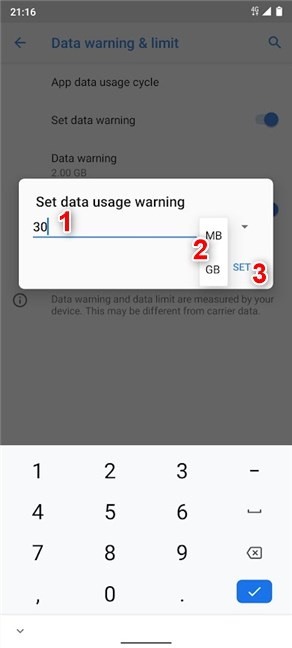 Set how much data is used before you receive a warning