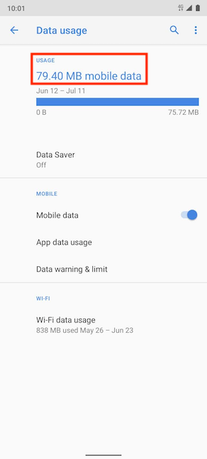 Check your total mobile data usage