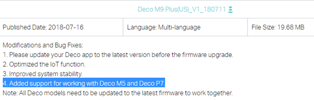 TP-Link first added support for mixing Deco M9 with M5, and P7
