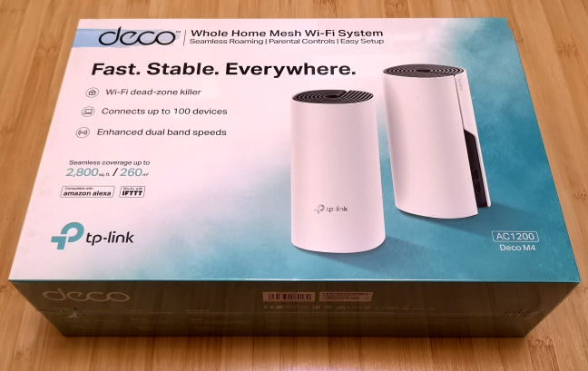 The packaging of TP-Link Deco M4