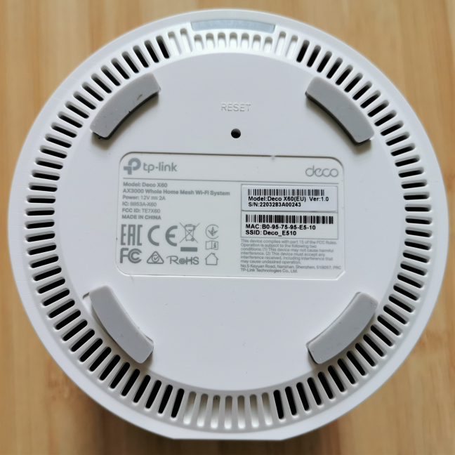 The bottom of the TP-Link Deco X60