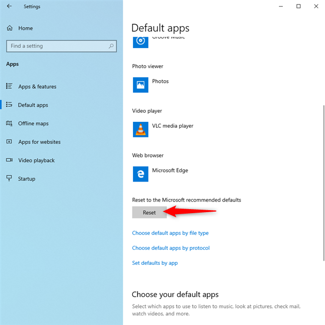 Reset the default apps in Windows 10 to Microsoft's defaults