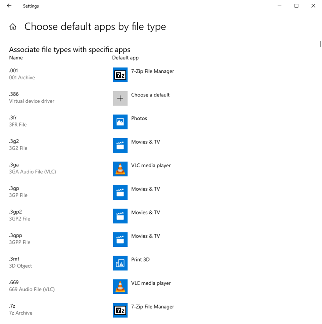 Change the default apps by file type