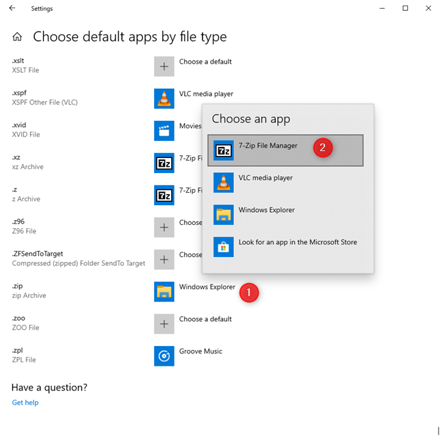 Change the default apps by file type
