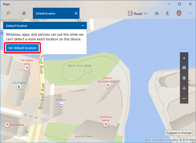 Set the default location in Maps for Windows 10