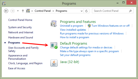 Windows 7, Windows 8.1, programs, defaults, file extensions, protocols, Default Programs