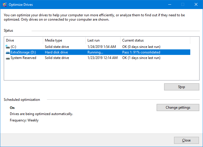 Optimize (defragment) a hard disk