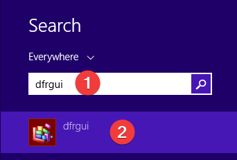 Search for dfrgui in Windows 8.1