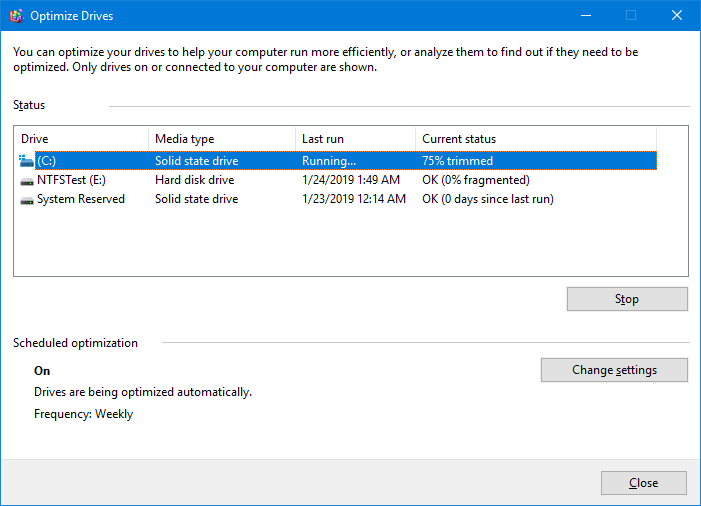 Optimize (trim) a solid state drive