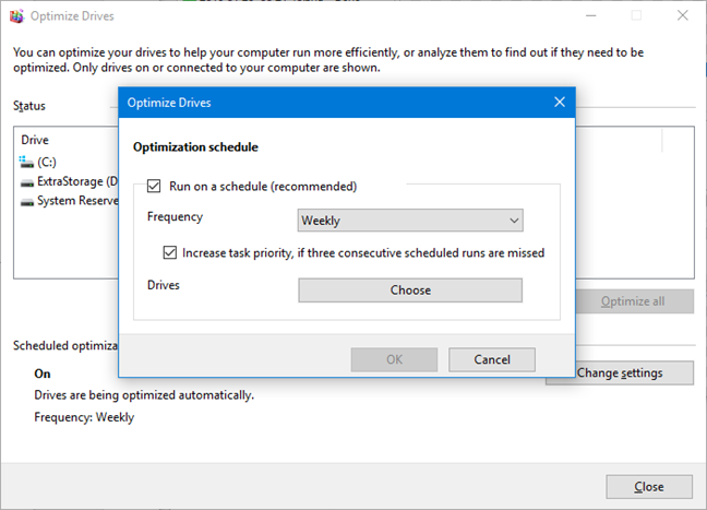 Optimization schedule for drives