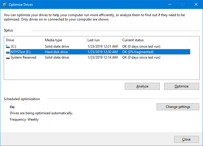 Selecta a hard disk for optimization