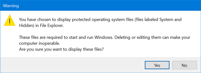 Windows warns you about the importance of the files