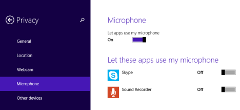 Windows 8.1, privacy, settings, devices, webcam, microphone