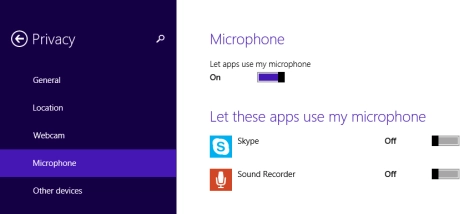 Windows 8.1, privacy, settings, devices, webcam, microphone