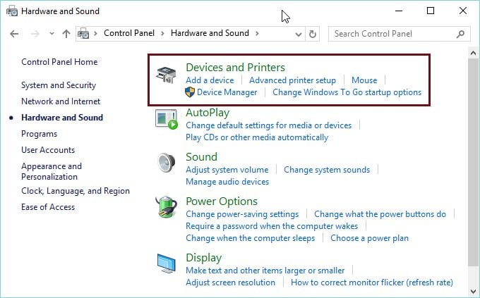 Devices and Printers, Control Panel, manage, configure, remove