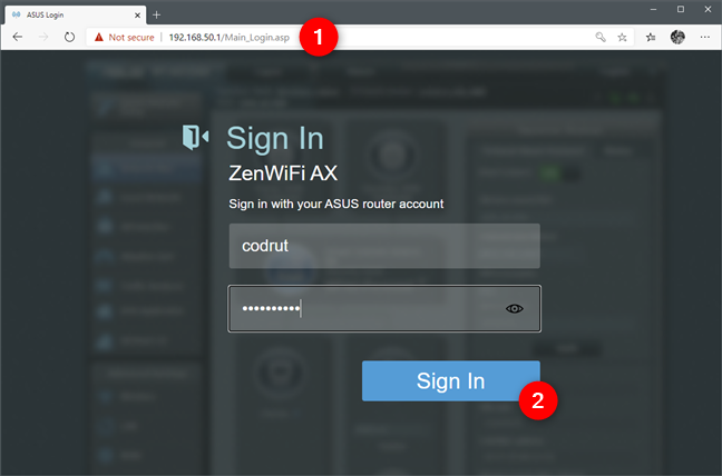 The web interface login screen of a router