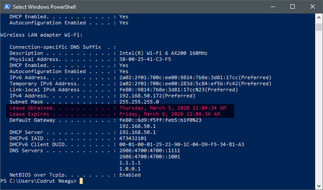 The DHCP lease time of a network adapter has been renewed