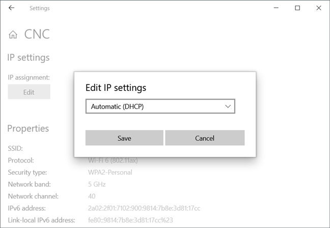 Automatic (DHCP) IP address on a Windows 10 PC