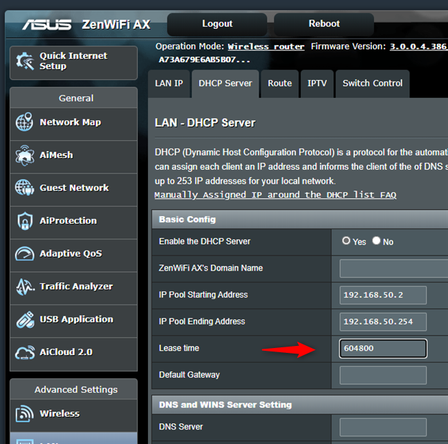 Changing the DHCP lease time of a router