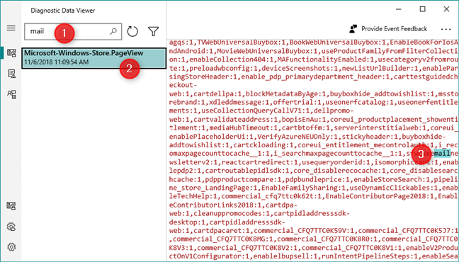 Searching for information in the Diagnostic Data Viewer