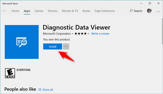 Installing the Diagnostic Data Viewer app from the Microsoft Store