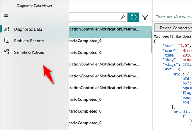 The main information types you can see in the Diagnostic Data Viewer