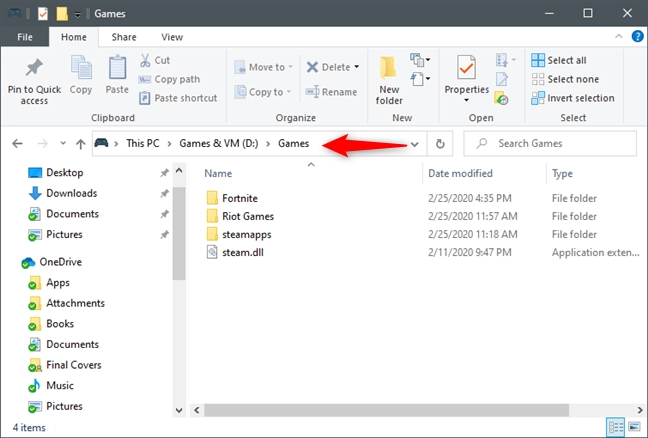 Using File Explorer to get to the folder