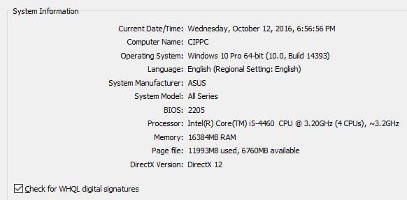 DirectX Diagnostic Tool, dxdiag, Windows