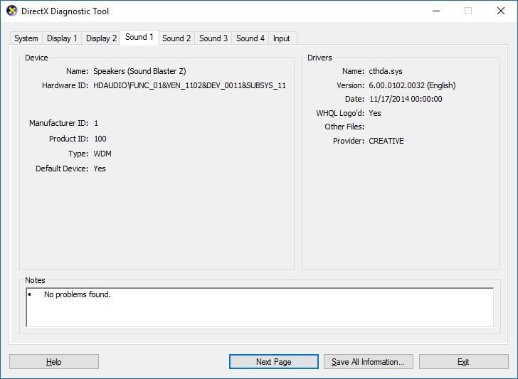 DirectX Diagnostic Tool, dxdiag, Windows