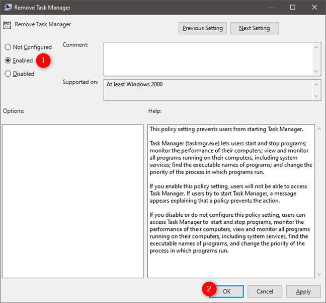 Disable Task Manager from the Local Group Policy Editor