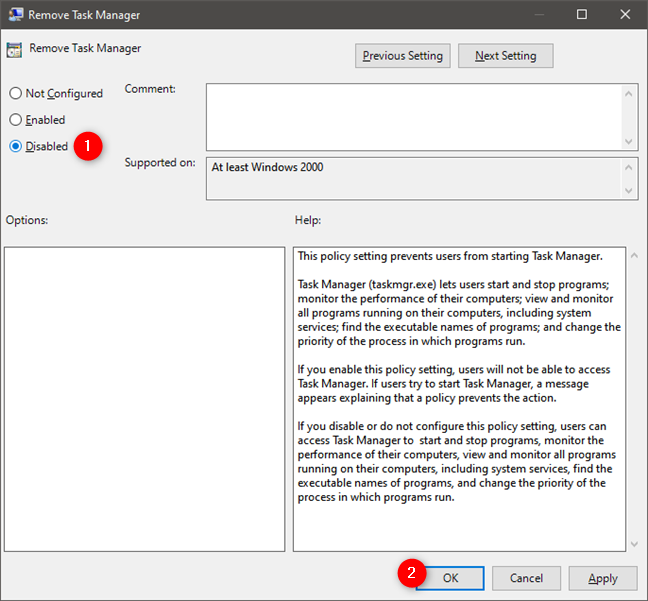 Enable Task Manager from the Local Group Policy Editor