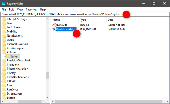 The DisableTaskMgr item from the Windows Registry