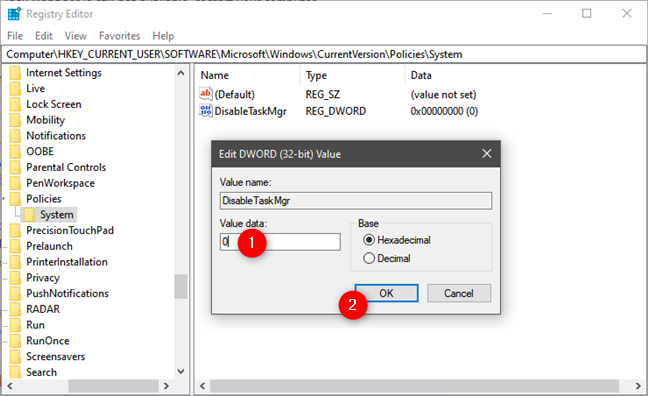 Enable Task Manager from the Windows Registry