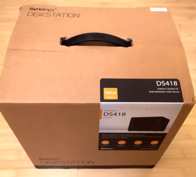 The packaging for Synology DiskStation DS418