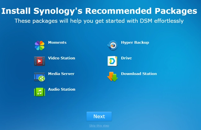 Installing Synology's recommended packages in DSM