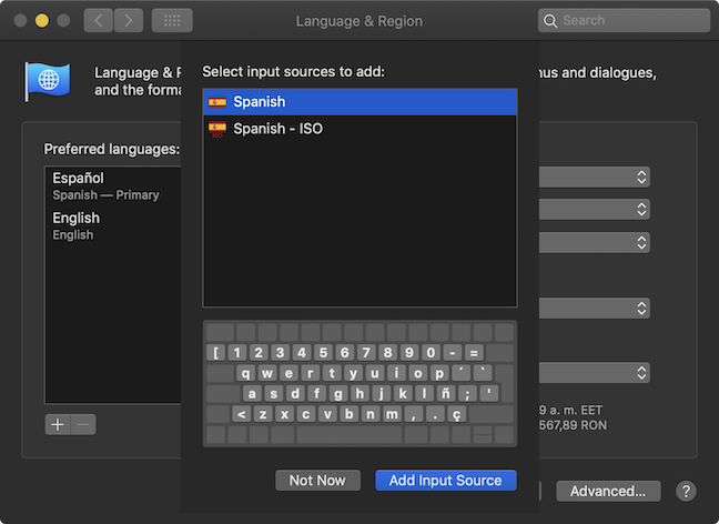 Choose the keyboard language layout for your newly added primary language