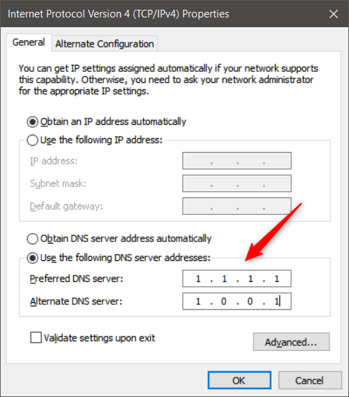 Setting new DNS servers