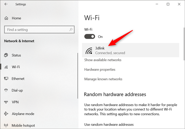 Opening the settings of a network connection