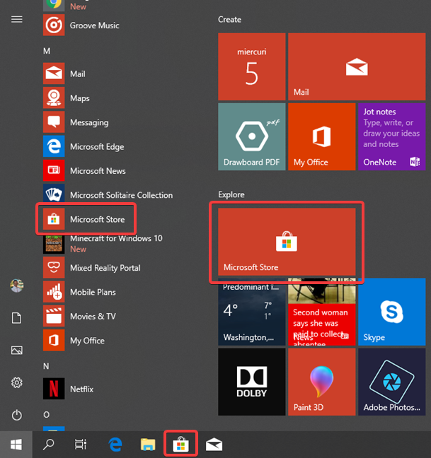 Open the Microsoft Store in Windows 10