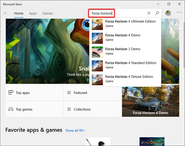 Search for games in the Microsoft Store
