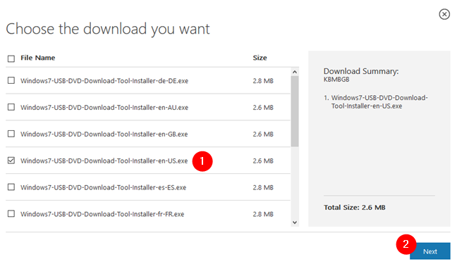 Choosing the Windows USB/DVD Download Tool