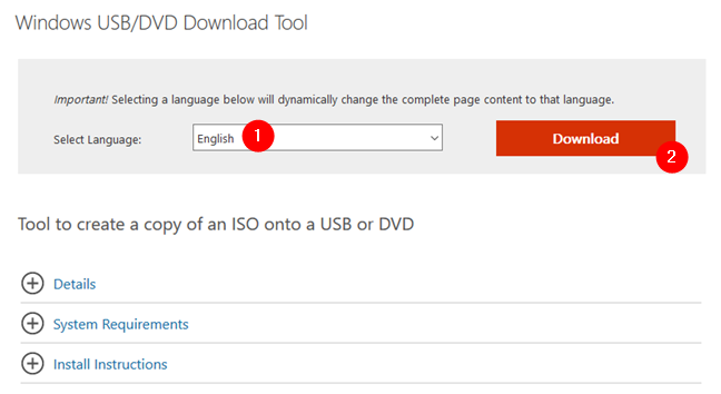 Downloading the Windows USB/DVD Download Tool