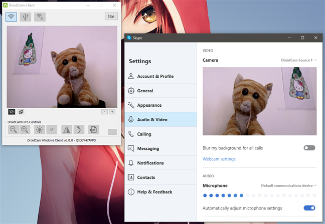 Using an Android phone as a webcam in Skype on PC