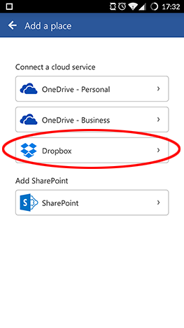Android, Dropbox, link, connect, Microsoft Office, apps