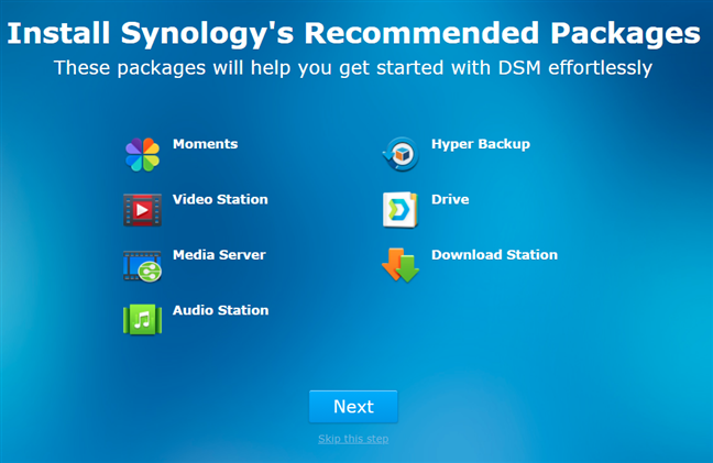 Installing Synology's recommended packages